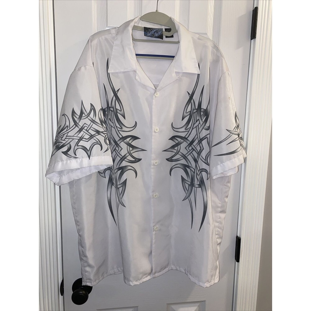 Saphire Lounge Button Shirt Short Sleeve XL Polyester White Gray
